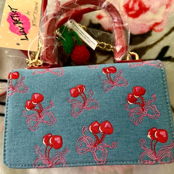 Luv Betsey by Betsey Johnson Denim Cherry Bow Crossbody / Handbag NWT - Picture 5 of 12